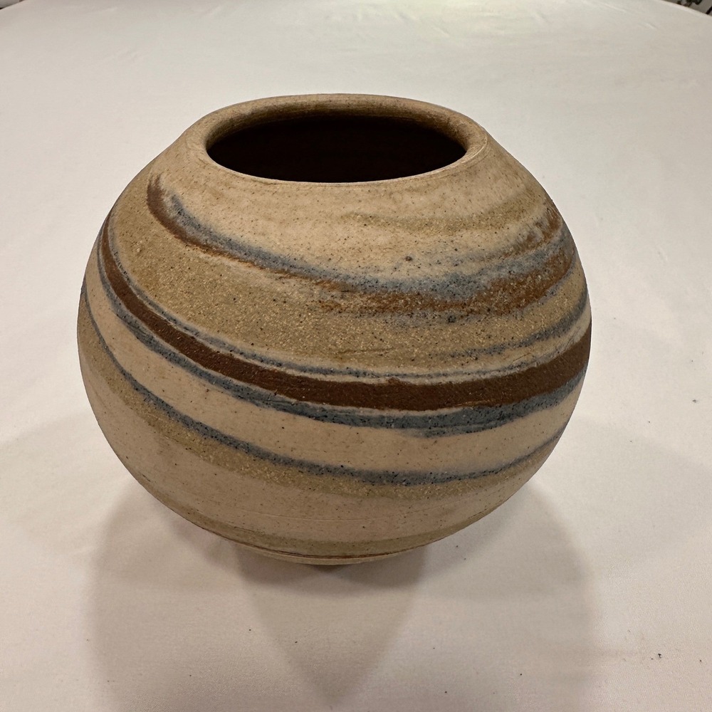 Vintage Signed Handmade Studio Pottery‎ Marbled Agateware Vase   | Wabi Sabi